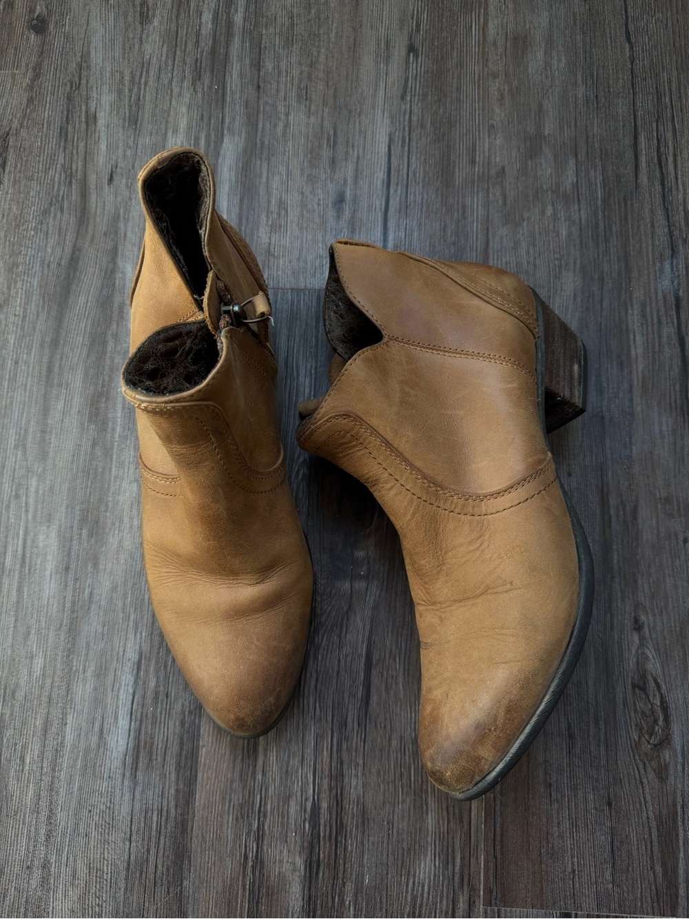 Ariat Tan Leather Ankle Booties with Low Stacked Heel